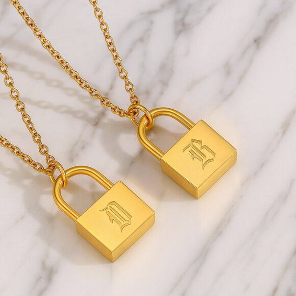 “Emery” 18K Monogram Lock Necklace - Picture 2 of 5